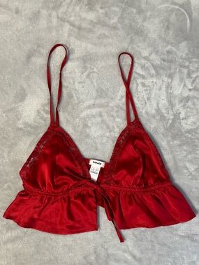 Garage Red Satin Lace Trim Bralette